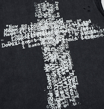 Washed Cross Distressed Tank