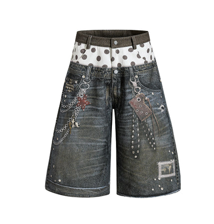 Roguish Printed Denim Shorts
