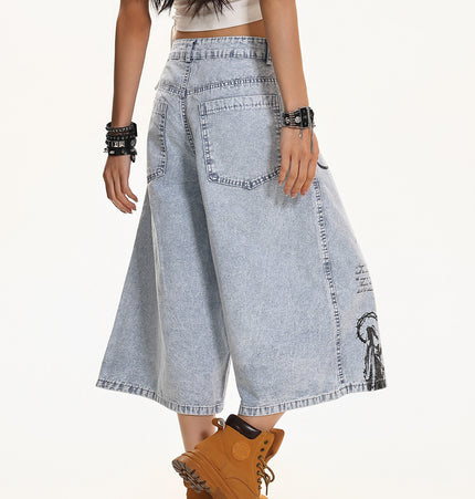 Vintage Printed Cropped Denim