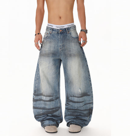 Water Ripple Washed Scimitar Jeans