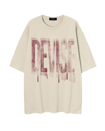 Fuzzy Letter Printing Half-Sleeve Tee