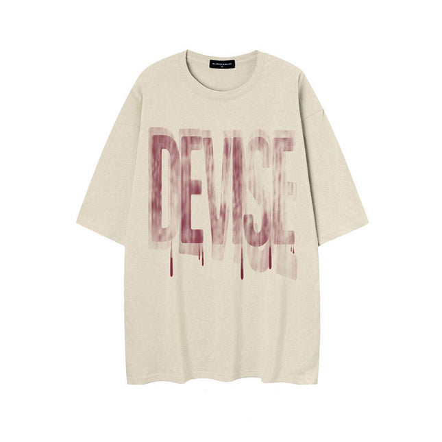 Fuzzy Letter Printing Half-Sleeve Tee