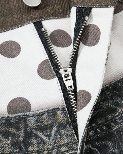 American street fashion brand printed design washed denim shorts, loose and unique style, roguish and cool wide-leg cropped pants for men and women