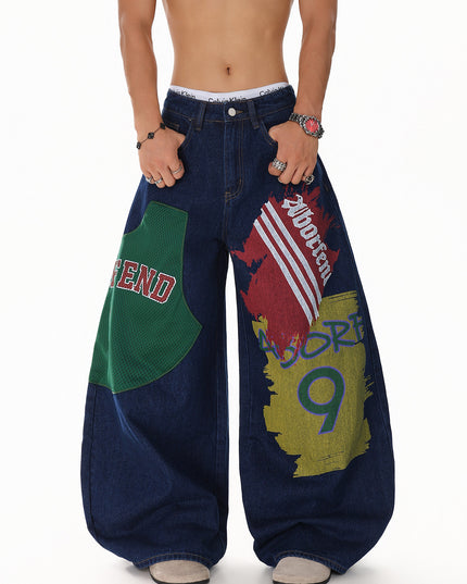 Monogram Patchwork Wide Jeans