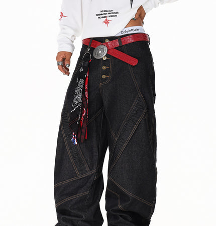 Spliced Deconstructed Wide Jeans