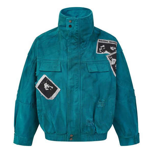 Tie-Dye Distressed Canvas Jacket