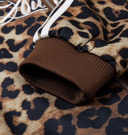 Leopard Panel Embroidered Baseball Jacket