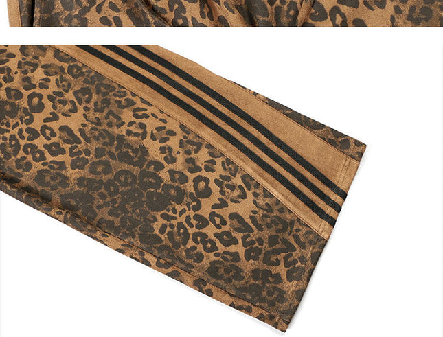 Mr. WH design leopard print hip-hop suit stand-up collar sweatshirt men's and women's slacks high street two-piece set