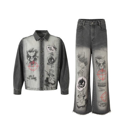 Hand-Painted Distressed Denim Set