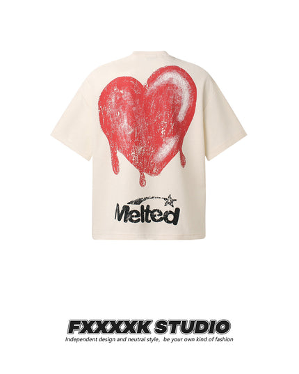 FXK Original Dark High Street Style Skull Love Print Waffle Breathable Loose Couple Short Sleeve T-Shirt Top