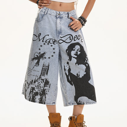 Vintage Printed Cropped Denim
