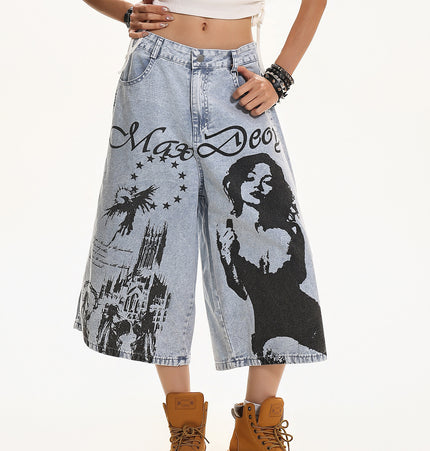 Vintage Printed Cropped Denim