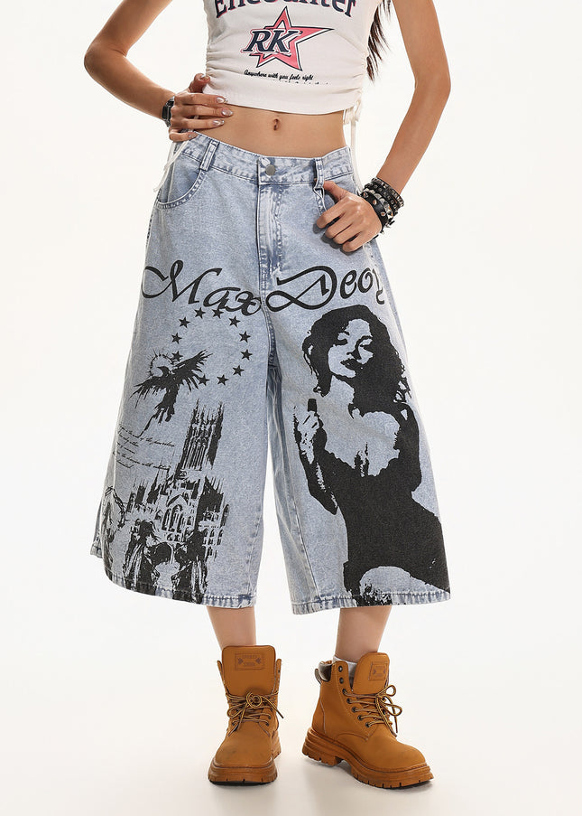 Vintage Printed Cropped Denim