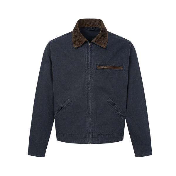 Contrast-Collar Canvas Work Jacket
