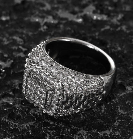 European and American hip-hop slightly set with zircon and full diamonds, high-street trendy rap ring, GAO level versatile ring, personalized ring