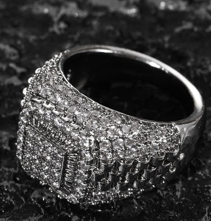 European and American hip-hop slightly set with zircon and full diamonds, high-street trendy rap ring, GAO level versatile ring, personalized ring