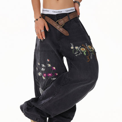 Floral Embroidered Vintage Jeans