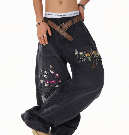 Floral Embroidered Vintage Jeans
