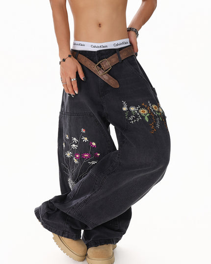 Floral Embroidered Vintage Jeans