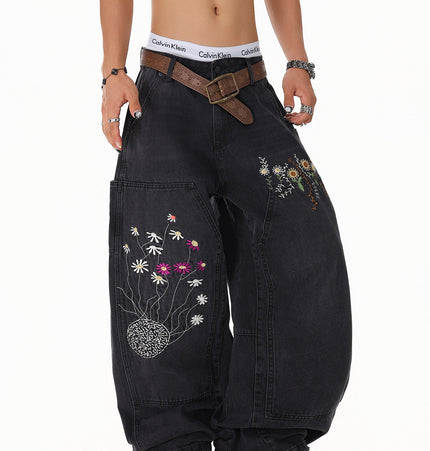Floral Embroidered Vintage Jeans