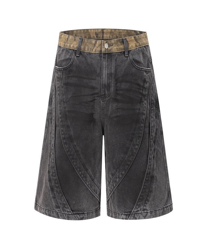 Jiayiku's 2026 new high street American retro wasteland feng shui washed stained denim shorts deconstruct cropped pants for men