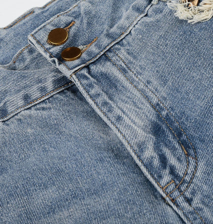 Patchwork Frayed Denim Shorts