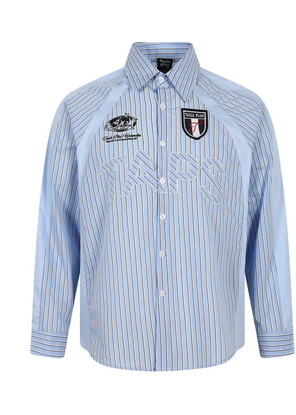 Magic Bear 2026 New American Vintage Sporty Striped Shirt Long Sleeve Design Appliqué Embroidery Shirt for Men
