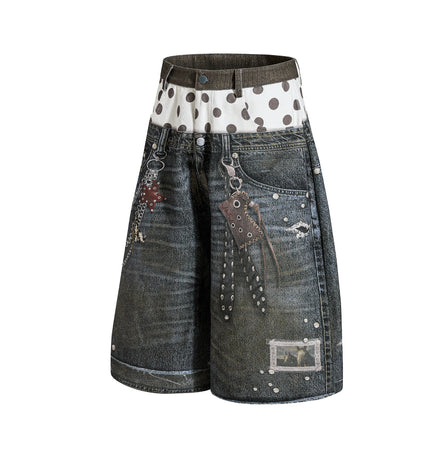 Roguish Printed Denim Shorts