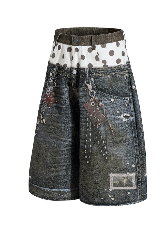 Roguish Printed Denim Shorts