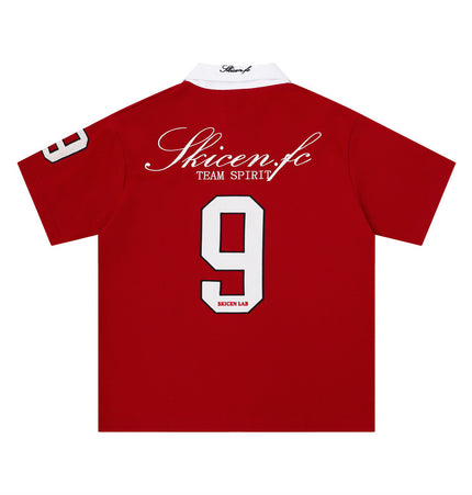 American street trend letter-embroidered short-sleeve polo shirt, men's summer top ins, sporty loose casual lapel T-shirt