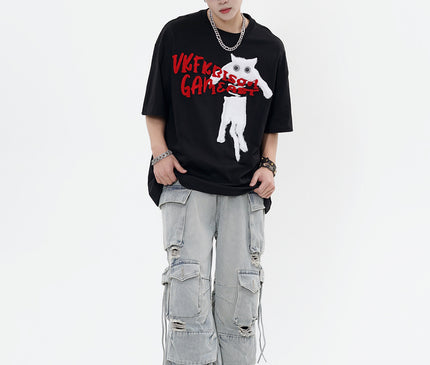Cat Towel Embroidered Tee