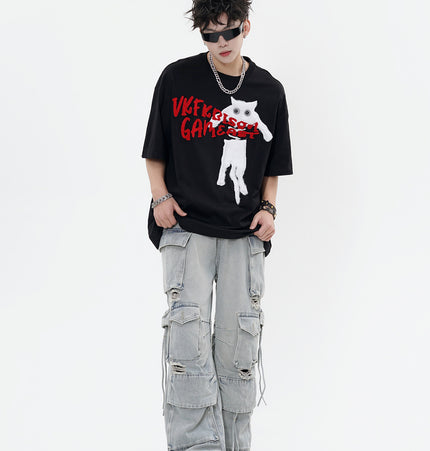 Cat Towel Embroidered Tee