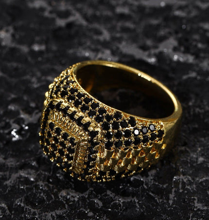 European and American hip-hop slightly set with zircon and full diamonds, high-street trendy rap ring, GAO level versatile ring, personalized ring