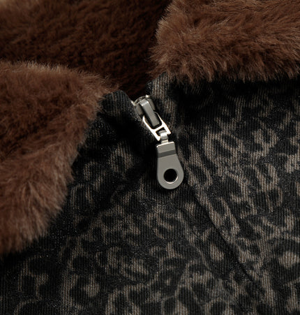 Leopard-Collar Zip Utility Vest