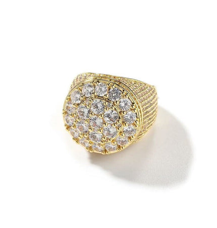 HIISEES European and American men's hip hop flower diamond ring trend retro real gold electroplated big ring shining jewelry