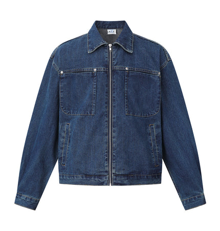 Multi-Pocket Vintage Denim Jacket