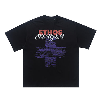 ONSEVENINE original white ink direct spray print short-sleeve summer new loose men's and women's 310g small neckline T-shirt