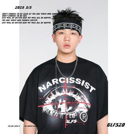GLFS American style ins trendy brand retro boys versatile eyes cotton short sleeve female thin couple t-shirt chic top