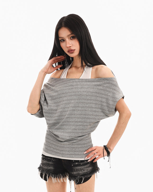 Striped Halterneck Spliced Summer Top