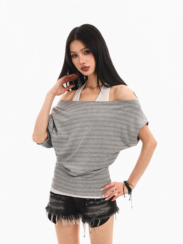 Striped Halterneck Spliced Summer Top