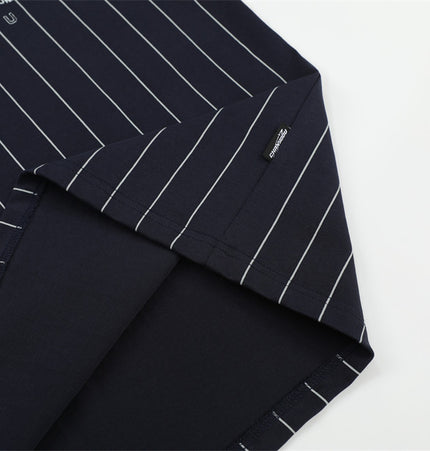 Vertical stripe monogram print short-sleeved polo shirt men's summer casual American street trend loose half-sleeve T-shirt top