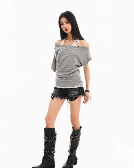 Striped Halterneck Spliced Summer Top