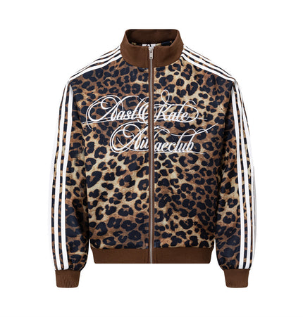 Leopard Panel Embroidered Baseball Jacket
