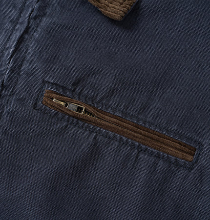 Contrast-Collar Canvas Work Jacket