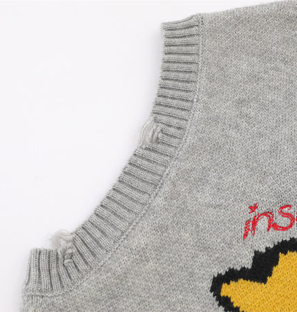 Cartoon Embroidered V-Neck Sweater Vest