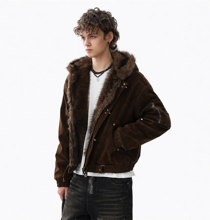 Faux-Fur Hooded Flight Jacket