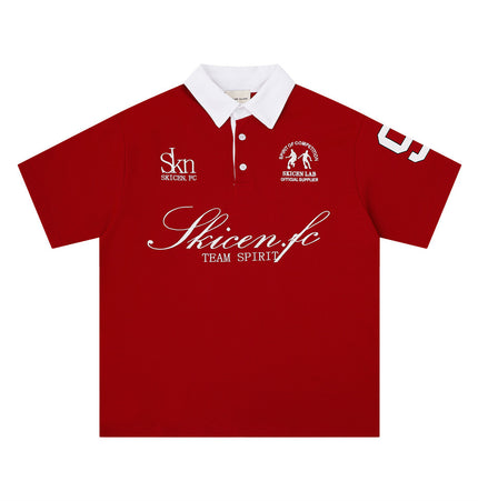 American street trend letter-embroidered short-sleeve polo shirt, men's summer top ins, sporty loose casual lapel T-shirt