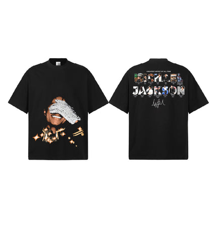 Spring/Summer 2026 Michael Jackson American Street Couple Top Direct Spray Print Washed Men's Short Sleeves