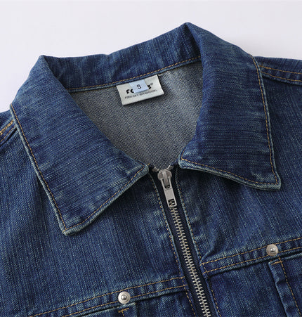 Multi-Pocket Vintage Denim Jacket