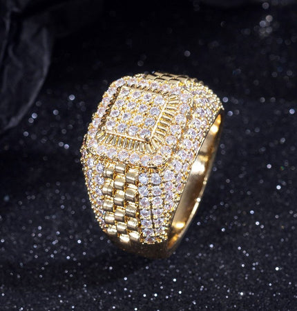 European and American hip-hop slightly set with zircon and full diamonds, high-street trendy rap ring, GAO level versatile ring, personalized ring